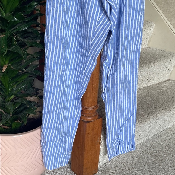 Beachlunchlounge Blue and White Striped Coastal Linen Pants - Picture 3 of 10